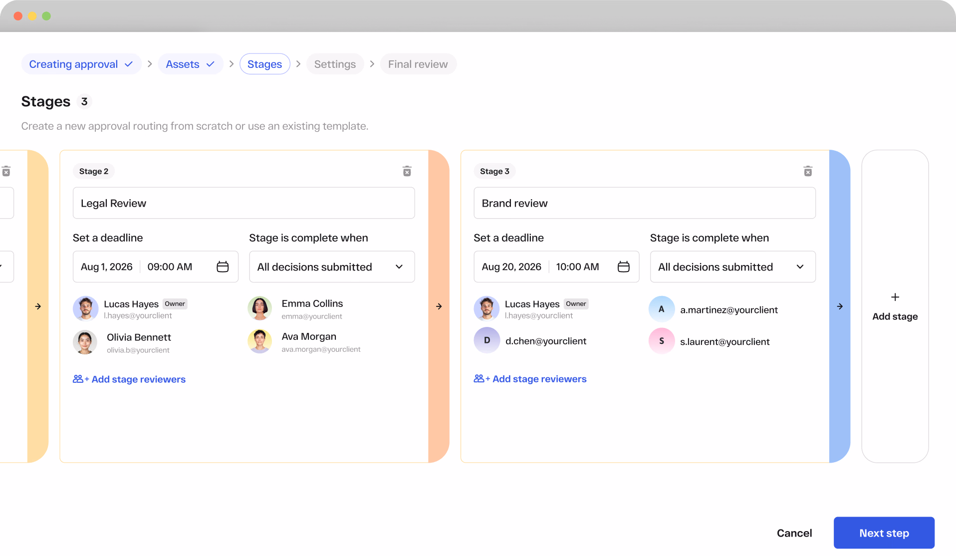 Enterprise marketing team launching a campaign with StreamWork approval workflows